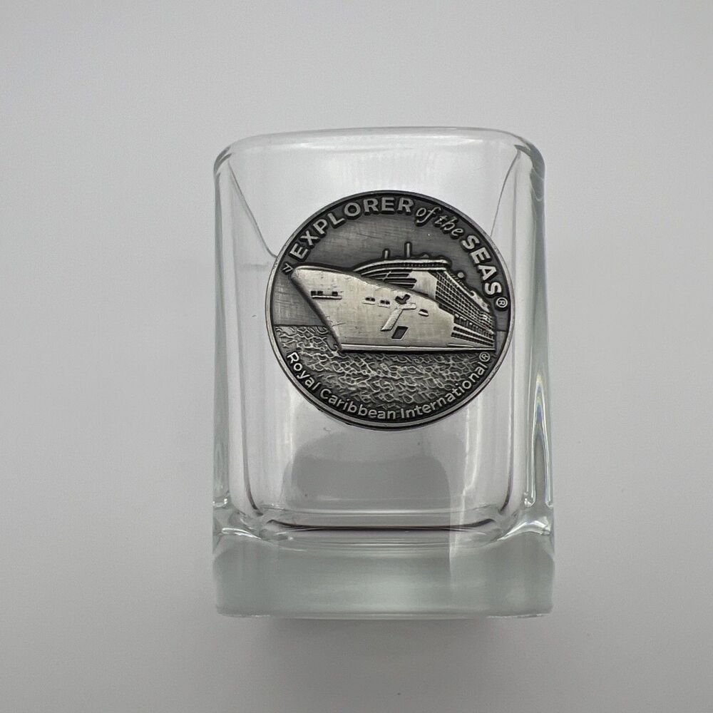Royal Caribbean Explorer of the Seas Glass Shot Glass Cruise Ship Pewter Coin